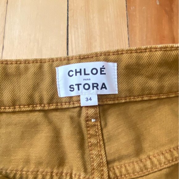 Chloe Stora Remi Paris Beige Tan Denim Pants 34X30 Actual 27X30 Tapered Leg - Picture 4 of 6
